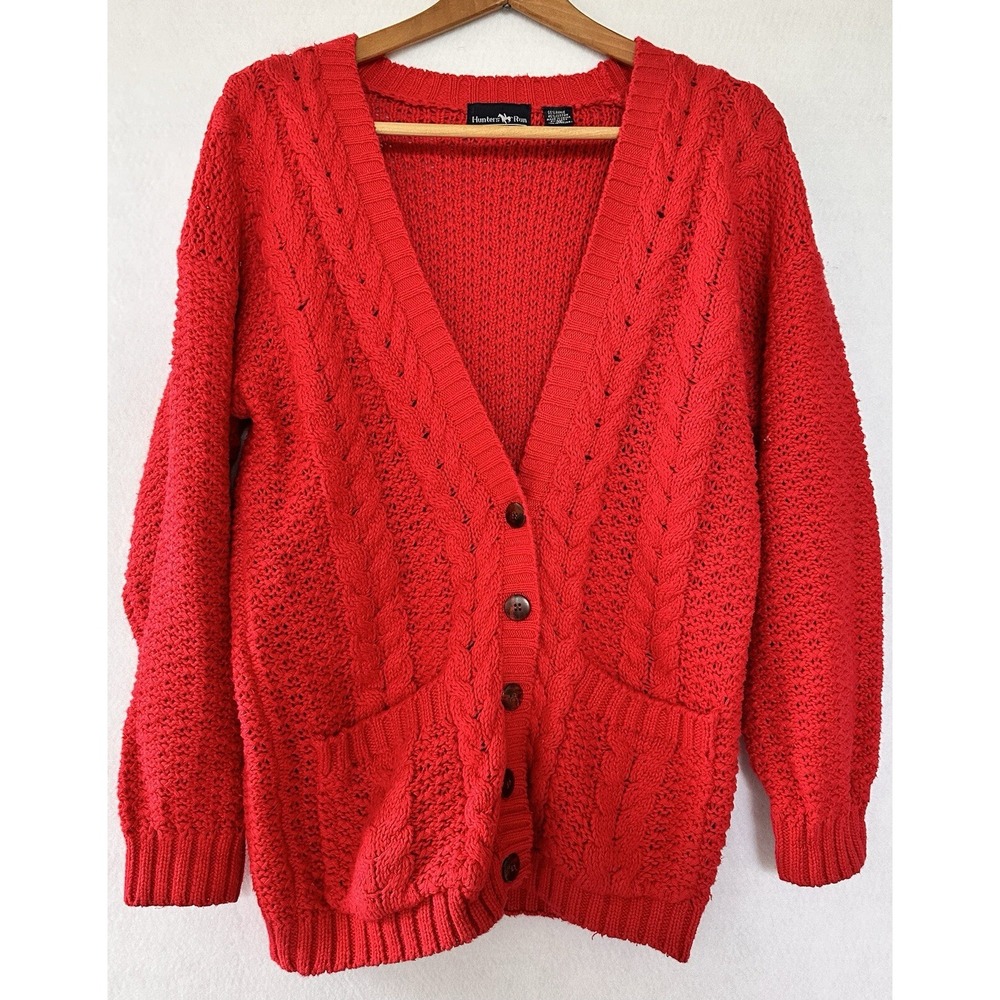 VTG Hunters Run Cardigan Sweater Women’s Medium Grunge Red Retro